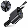 Four-Output Retractable Cable Vehicle Power Adapter, Multi-Device Fast Charging Car Socket With Digital Voltage Readout USB C